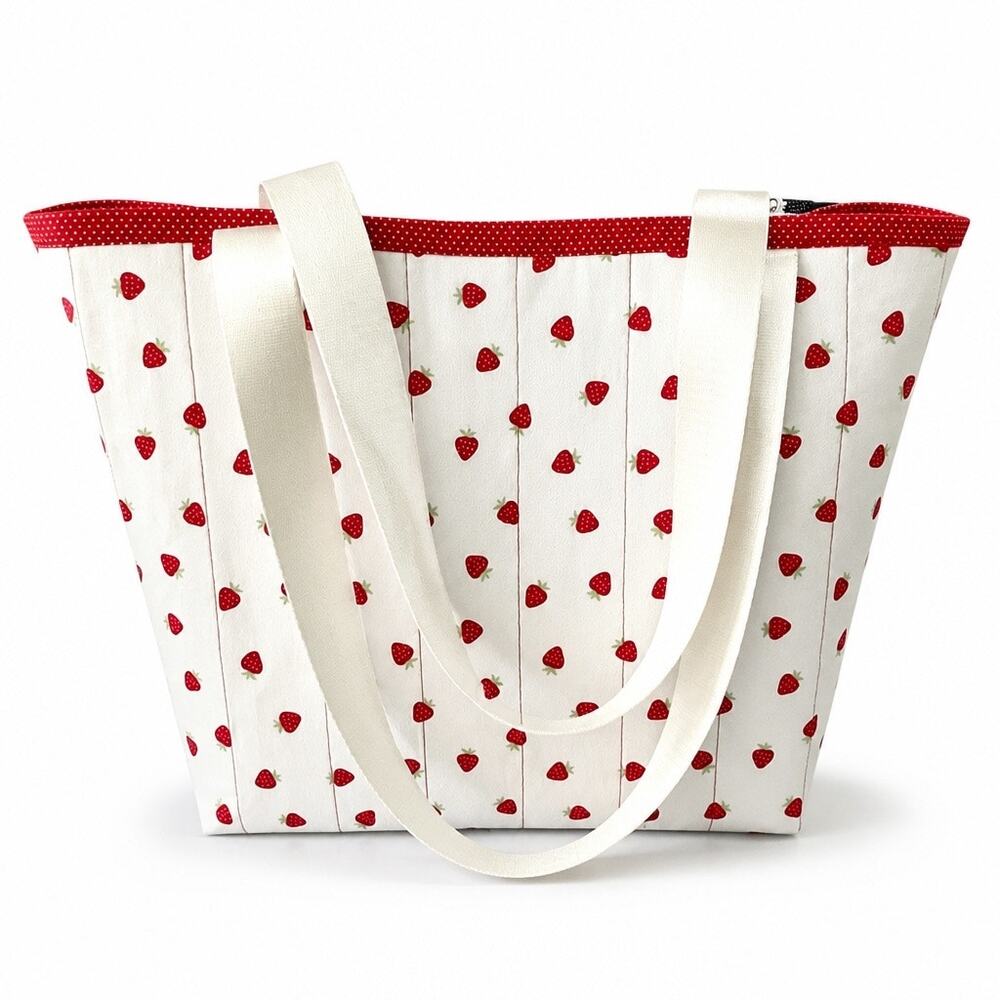 Berries & Polka Dots Handmade Womens Tote Handbag Large Cottagecore Farmhouse